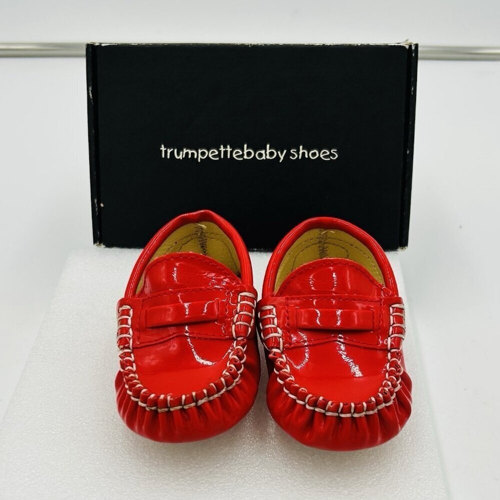 Trumpette Baby Shoes Loafers Red Patent Driver Easter Sz 6-12 Months Unisex